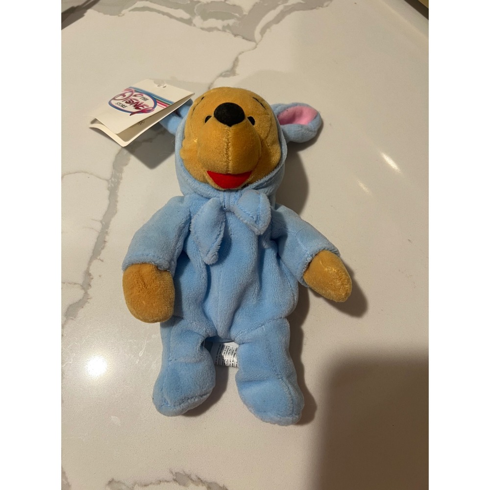 Disney Store Easter‎ Bunny Winnie the Pooh Blue Outfit Bean Bag Plush NWT